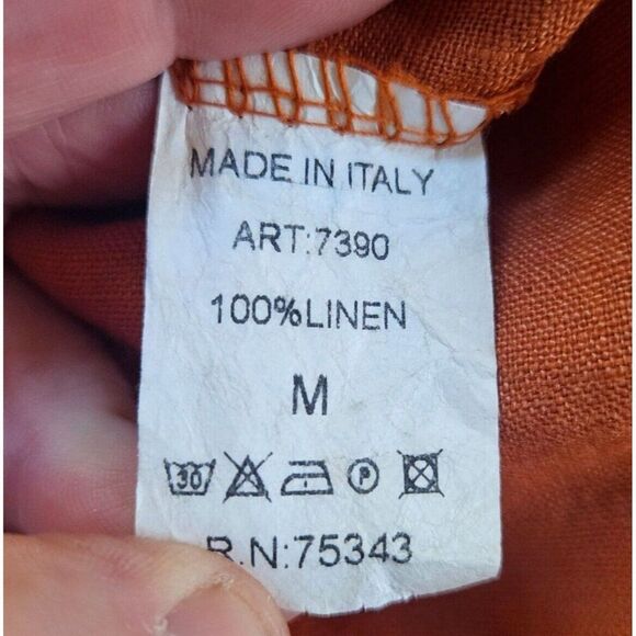 ROMEO GIULIA 100% Linen Top Lagenlook Button Down VNeck 3/4 Sleeve Orange Medium - Picture 7 of 7